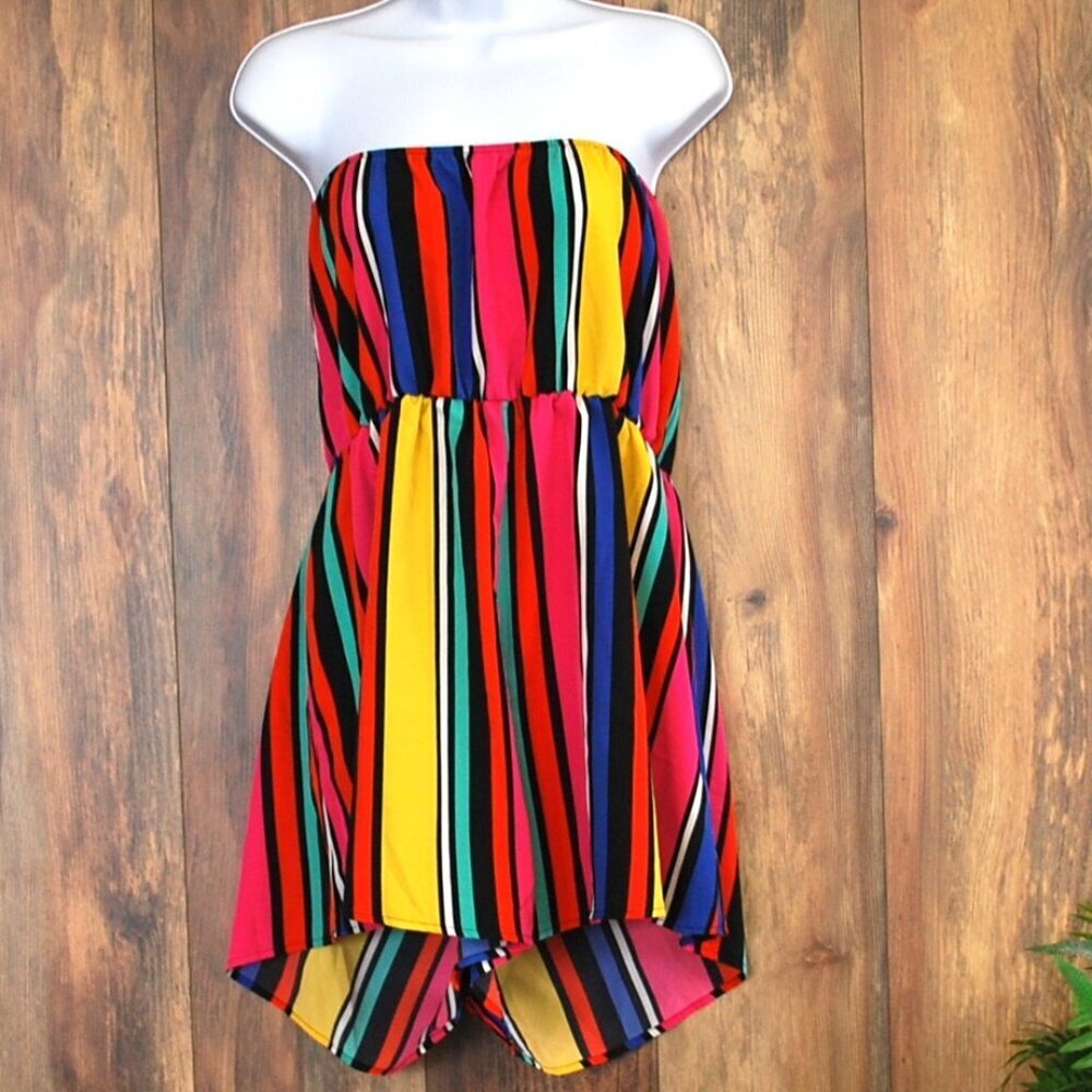 Shein Curve 1XL Striped Print Colorful Tube Romper